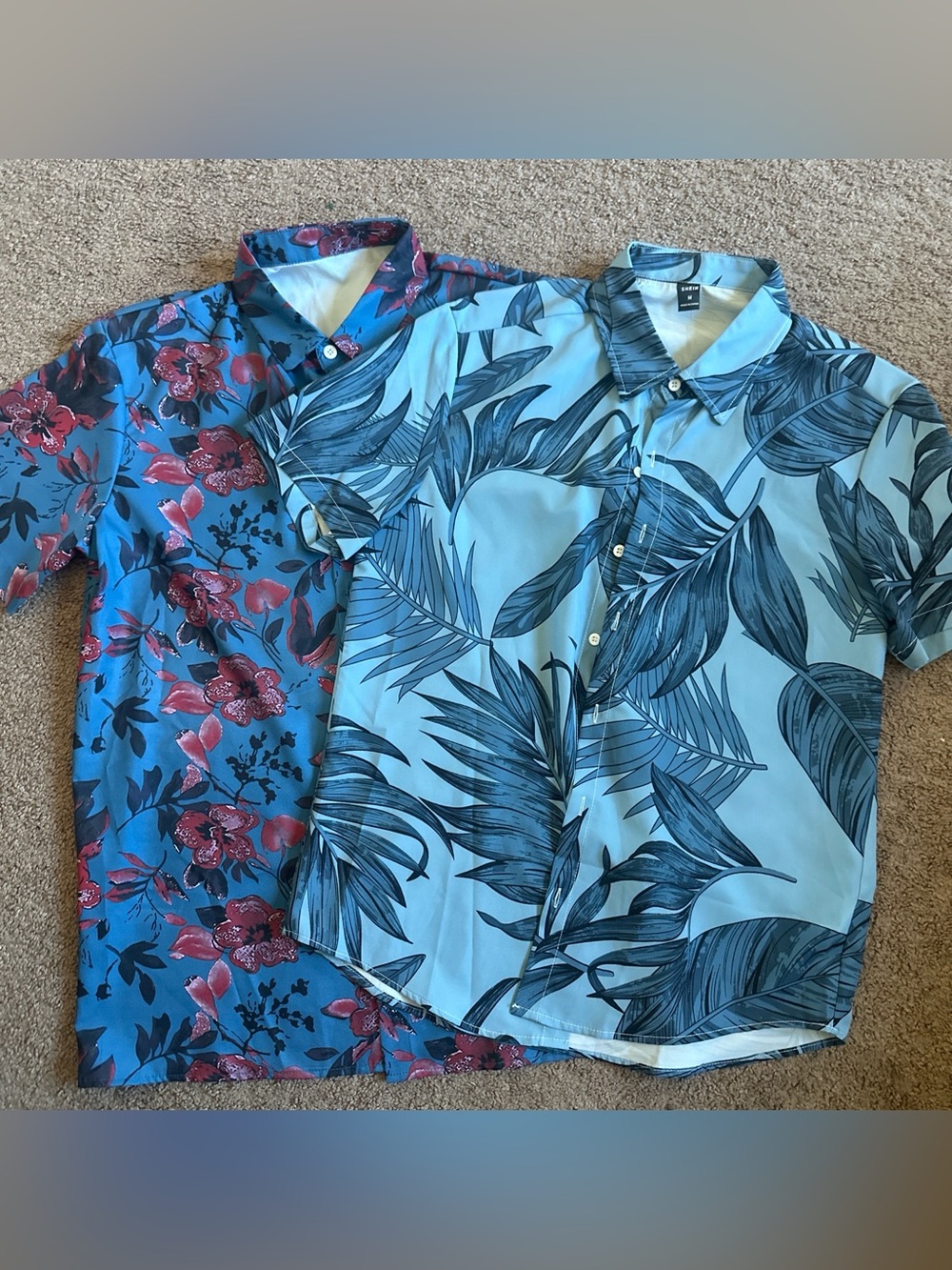 SHEIN Light Blue & Blue Floral Tropical Button-Down Shirts - Men's